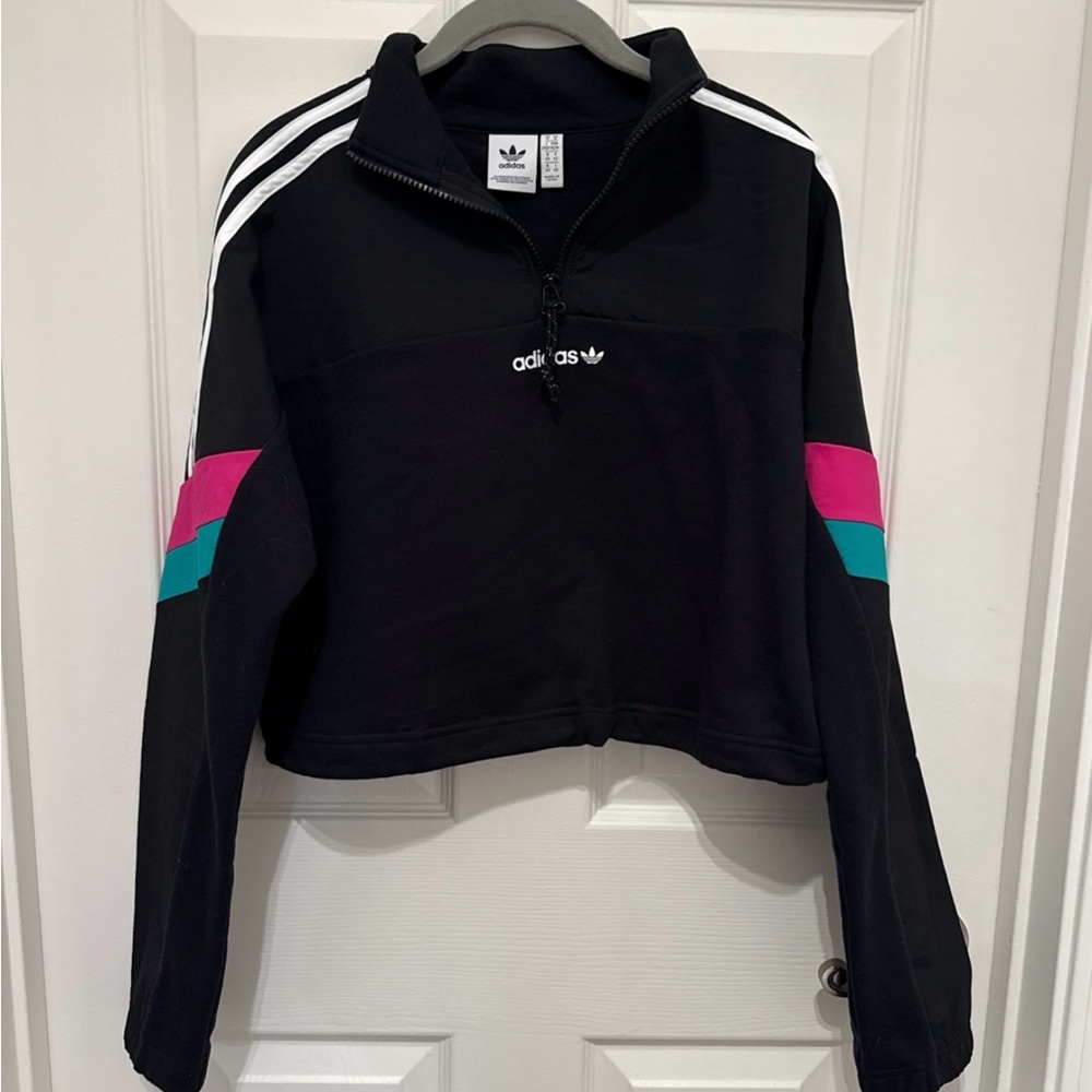 Adidas Black Jacket with Pink and Teal Accents